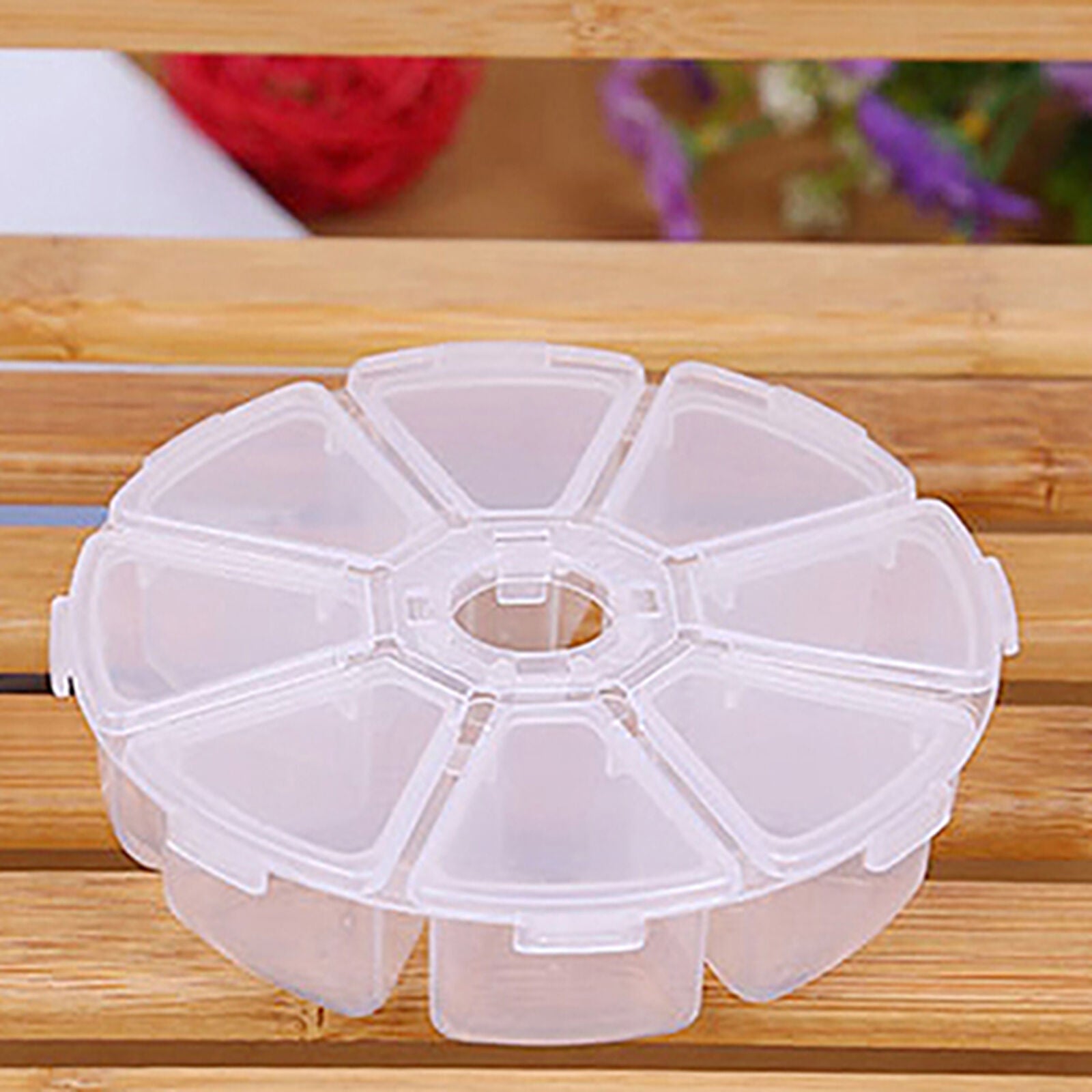 Round 8 Grid Clear Plastic Box Jewelry Storage Container Craft Organizer Utility
