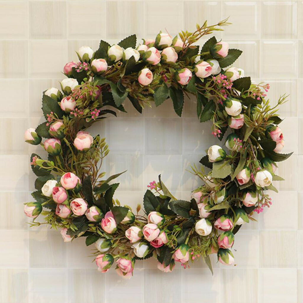 Rustic Rattan Silk Rose Wreath Flower Garland Lintel Wedding Party Supplies