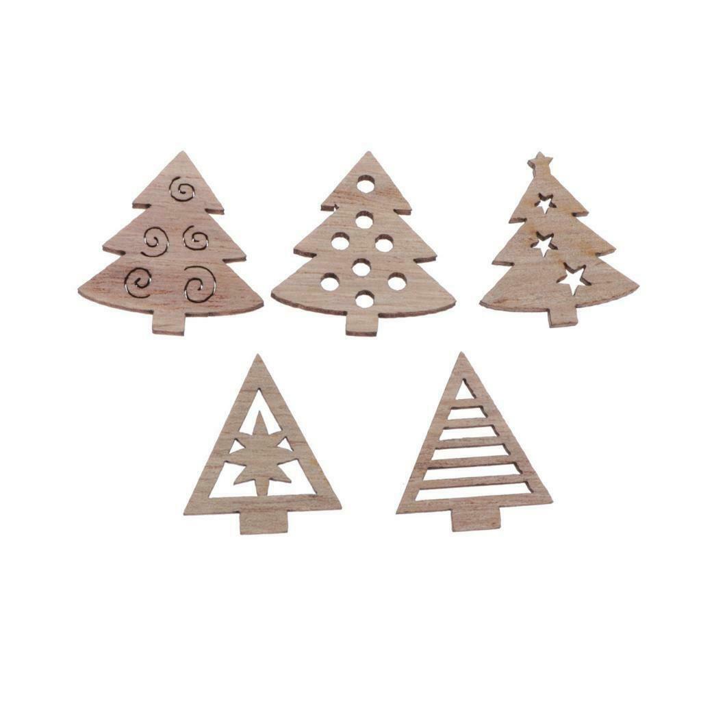 100 Pack Natural Wooden Embellishment Christmas Tree Wood Shapes Craft Pieces