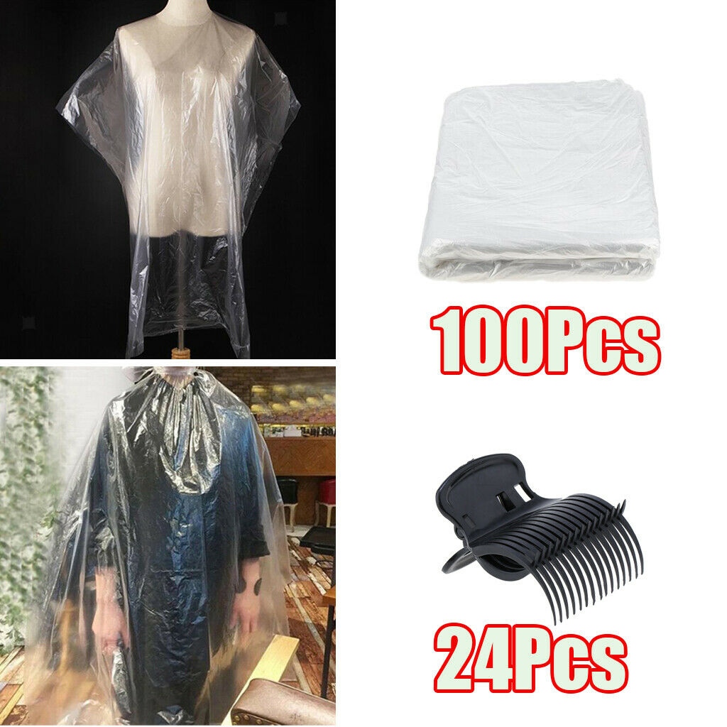 100x 47x63 in. Disposable Hair Cutting Capes & 24xClips Kit Salon Gown