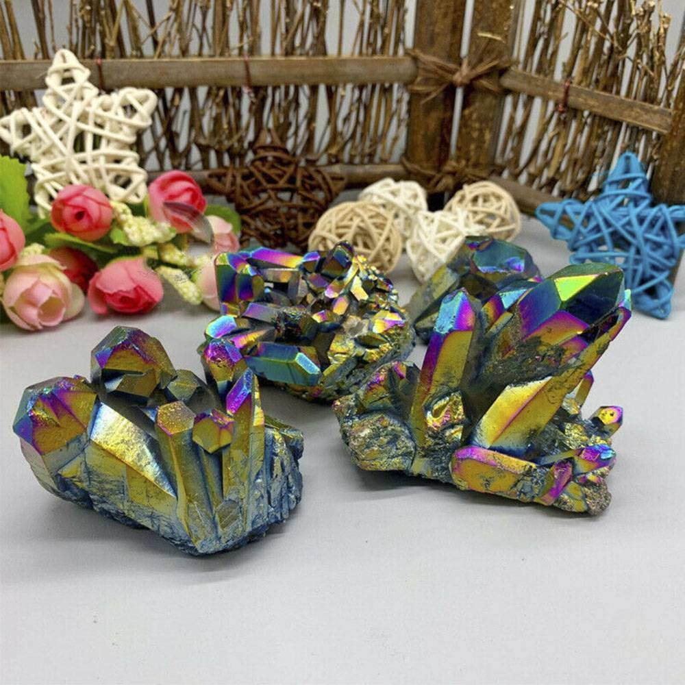 UK Natural Crystal Quartz Aura Amethyst Rainbow Titanium Specimen Cluster Stone