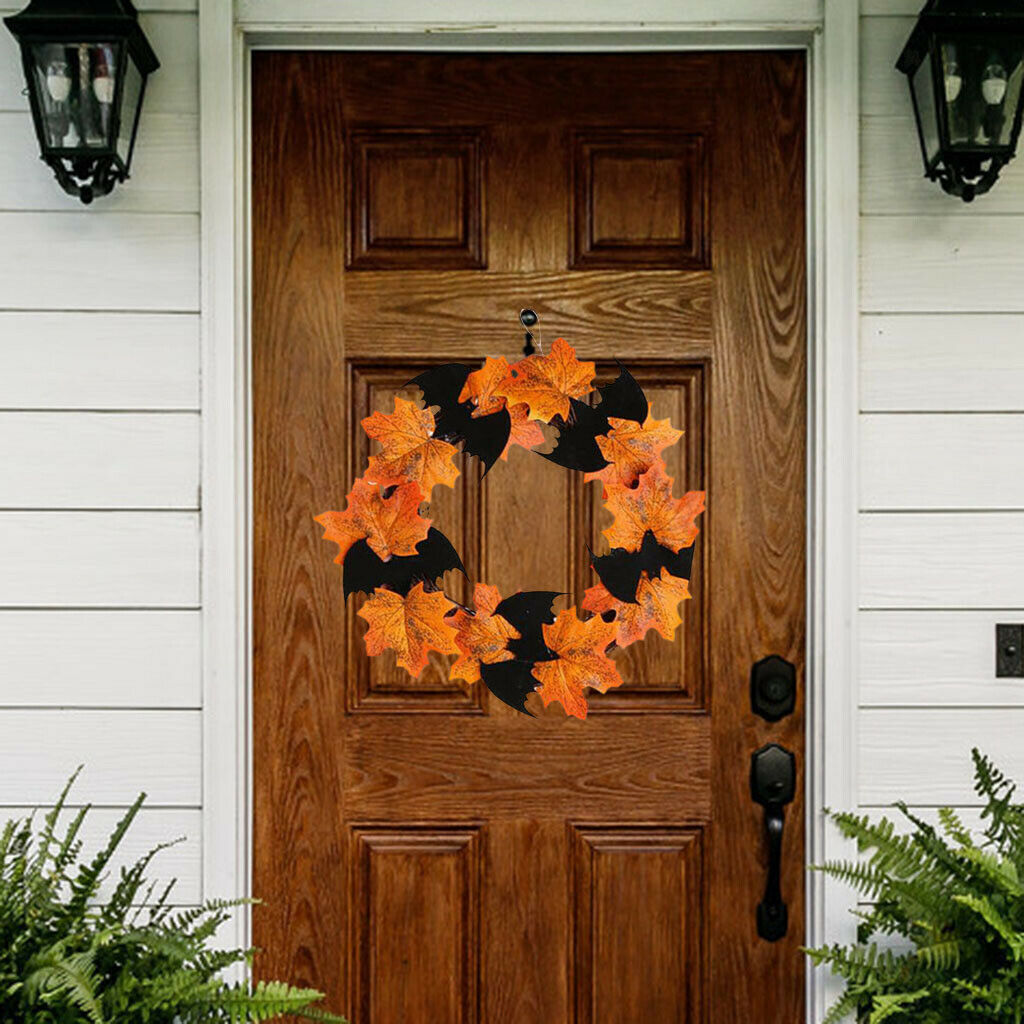 10'' Autumn Maple Wreath Rattan Wreaths Garland Wall Hanging Halloween Decor