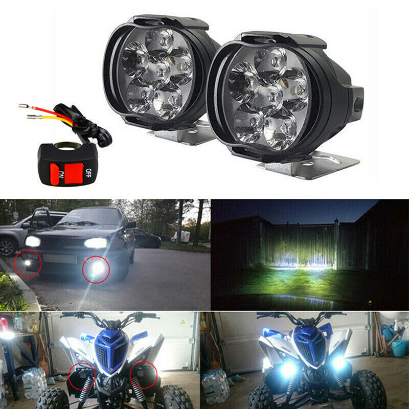 2Pcs 6LED White Motorcycle Headlight Spot Light DRL Driving Fog Lamp WaterpDD