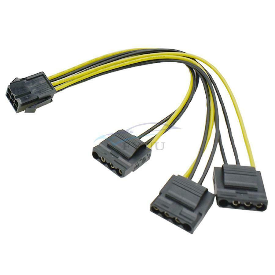2 Pieces 20cm PCIe 6Pin Female To 3 Molex IDE 4Pin Power Graphic Card Cables