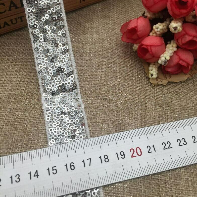 5 Yards Sequined lace Net gauze embroidery lace Trims Sewing clothing 25mm