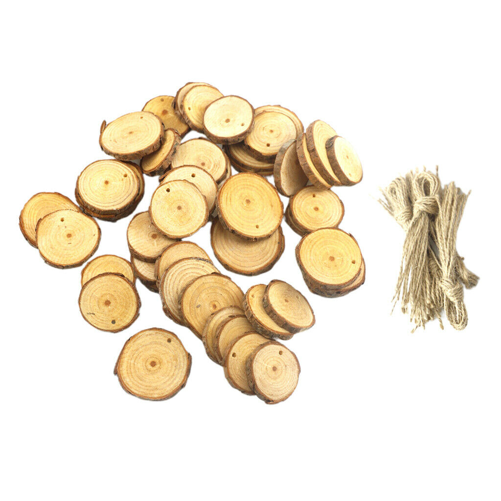 50x Wooden Pieces Circles Slices Tags Embellishments DIY Party Hanging Ornaments
