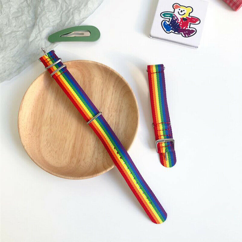Hip Hop Rainbow Nylon Canvas Couple Bracelet Watch Band Strap Bangle Jewe.l8