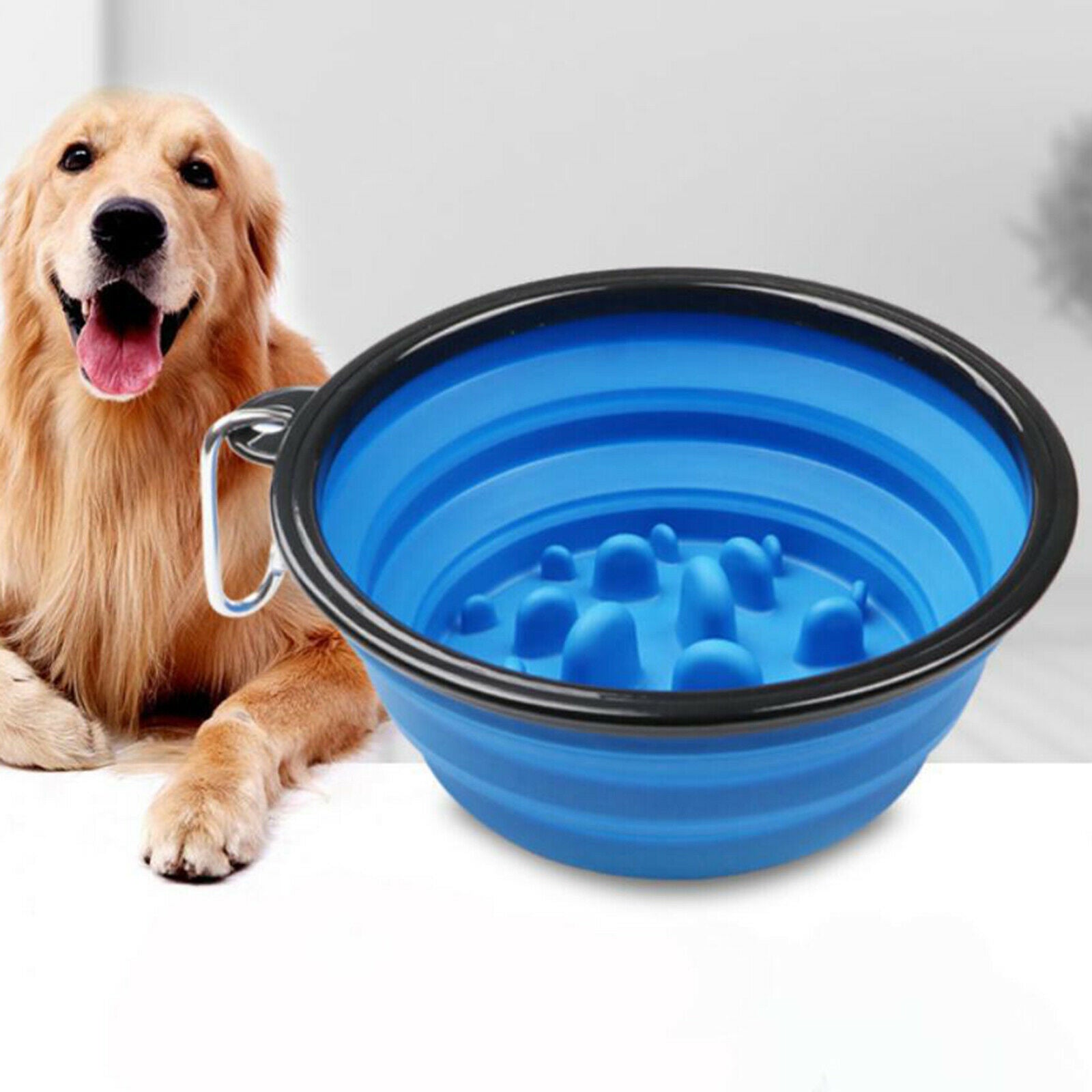 Dog Slow Feeder Bowl Travel Water Bowl Bloat Prevent Anti Gulping Blue