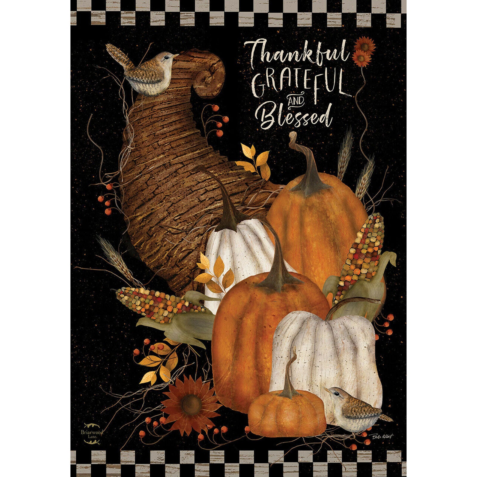 Thankful, Grateful, Blessed Fall House Flag Primitive Autumn Pumpkins 28" x 40"