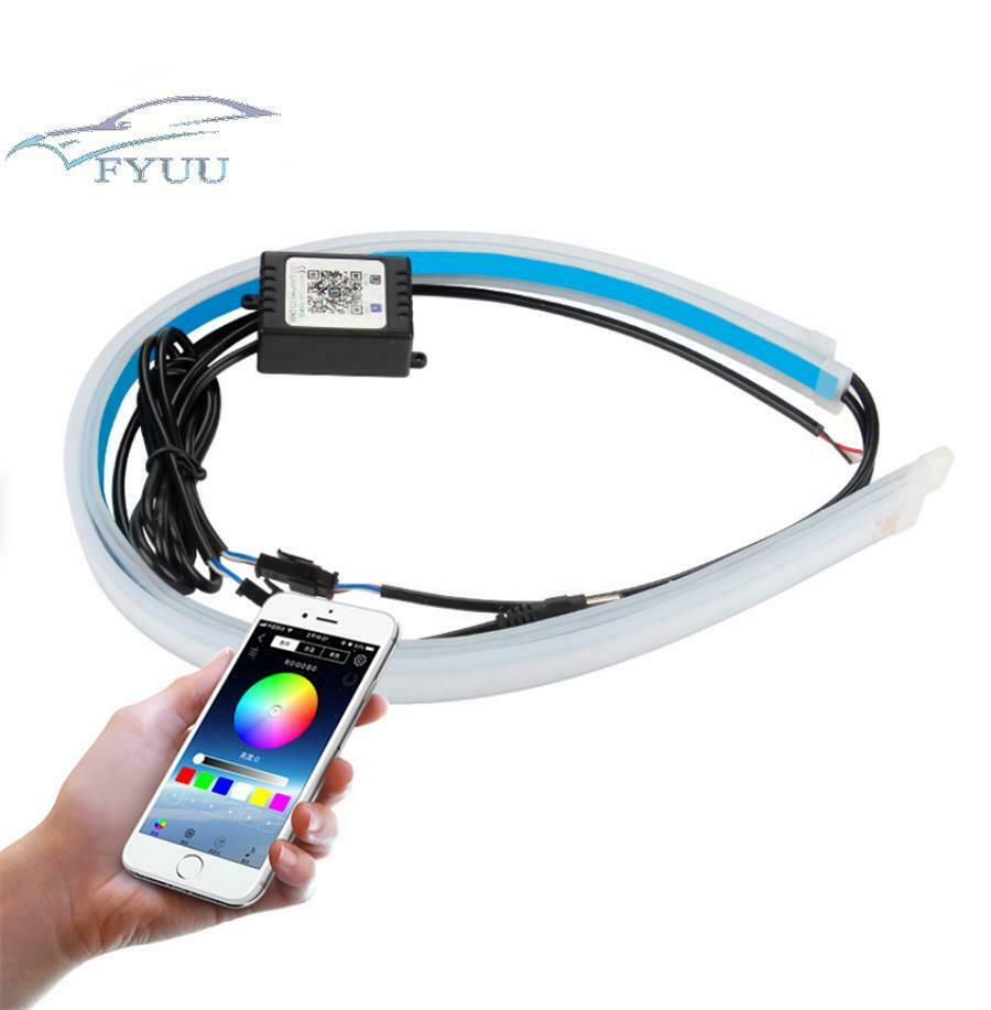 2x RGB Sequential Strip DRL Daytime Running w/APP Bluetooth Remote Control 45CM
