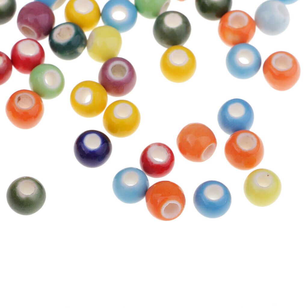 100 Pcs Handmade Ceramic Beads, Mixed Colors Round Porcelain Beads for Jewelry
