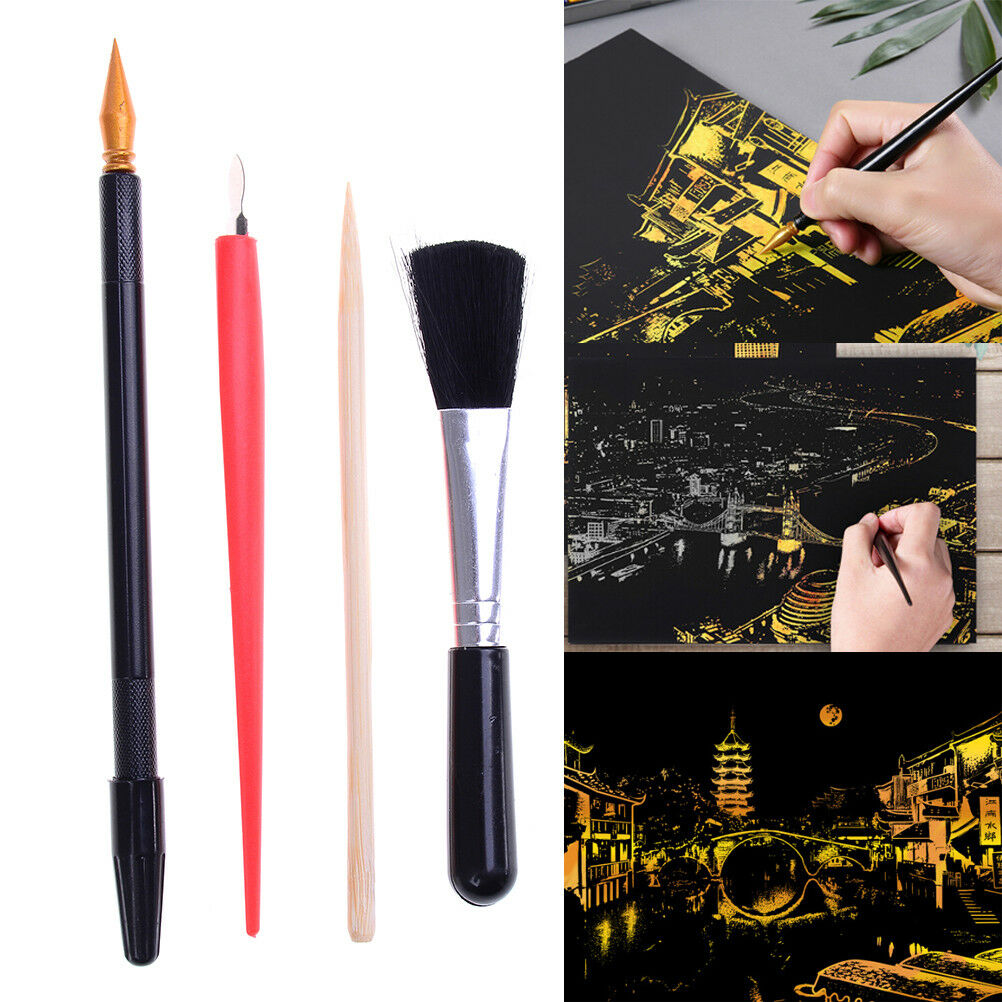 4Pcs Painting Drawing Arts Set Stick Scraper Pen Brush Art Paper DIY Tools ljJDD