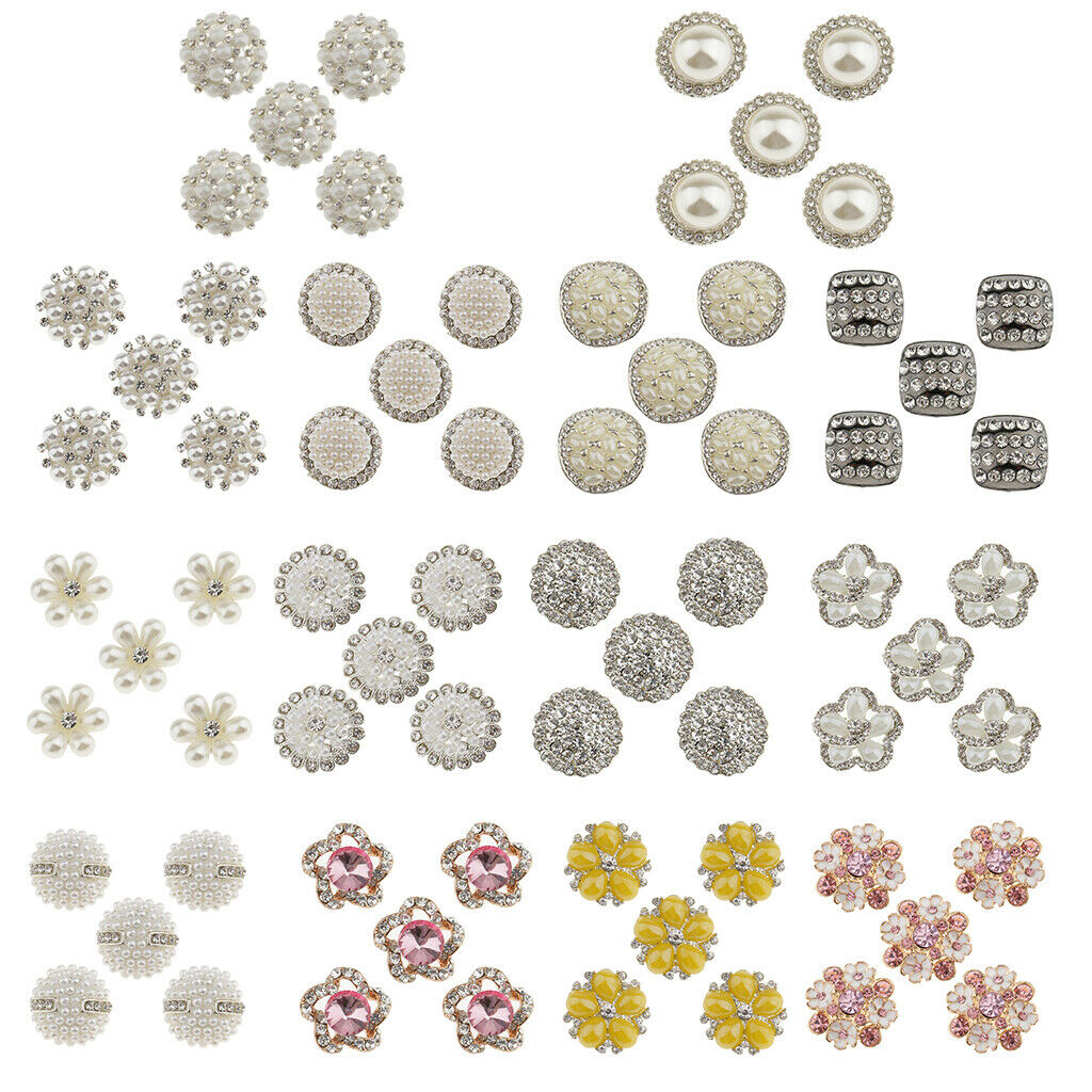 5Pcs Crystal Flower Buttons Flat Back Embellishments for Sewing Decorations