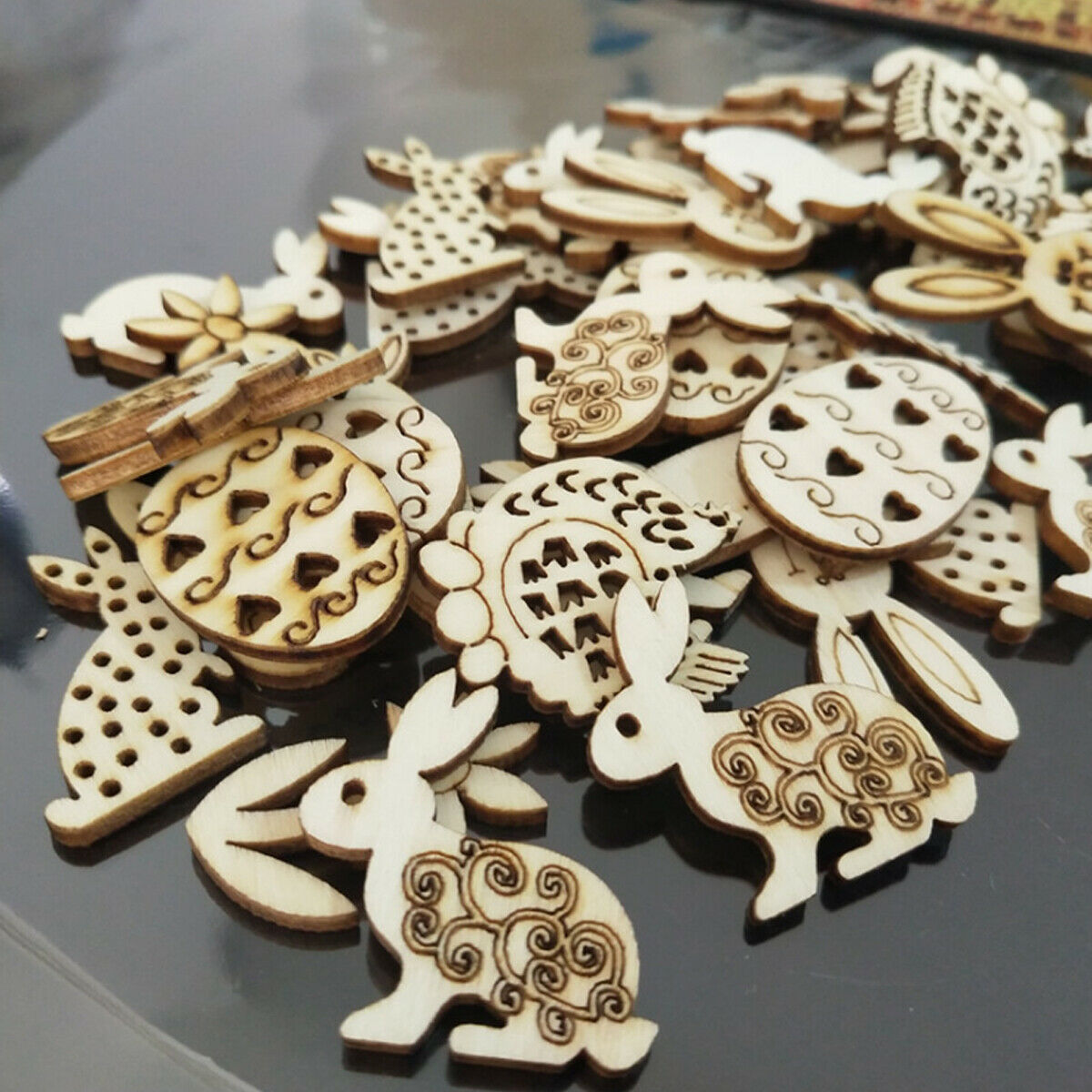 50PCS Easter Hanging Ornaments DIY Wooden Craft Home Decorations Party Supplies