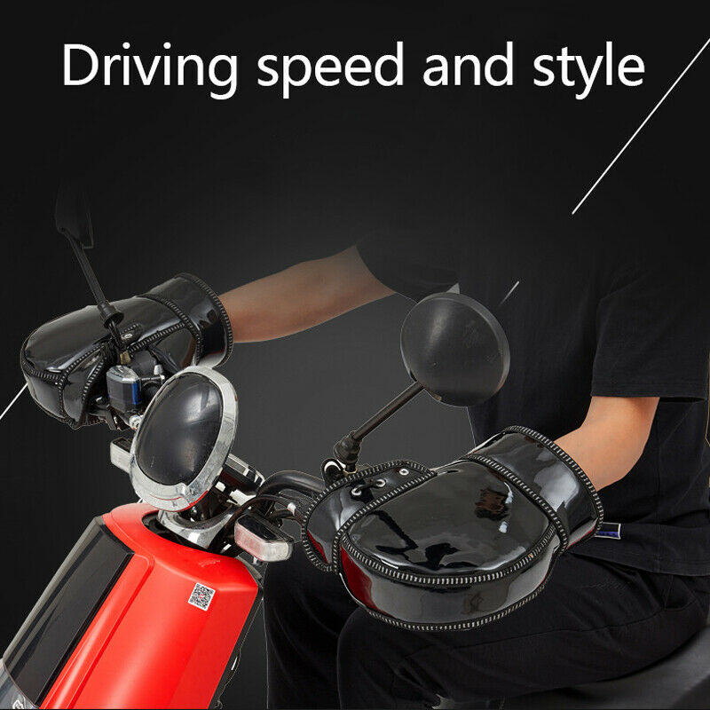 2PCS PU Motorcycle Scooter Handlebar Gloves Fur Winter Thermal Warm Waterproof