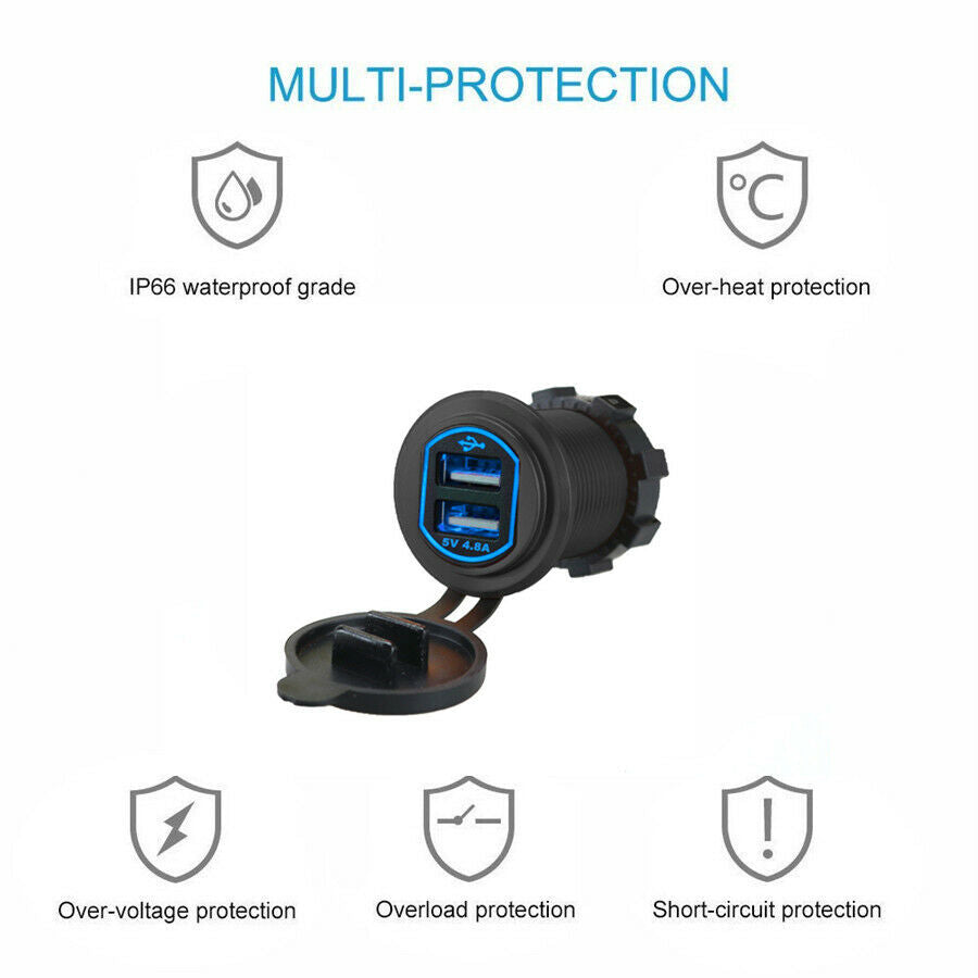 LED Display Dual USB Quick Charger Socket Power  For Car Boat Marine Motorcycle