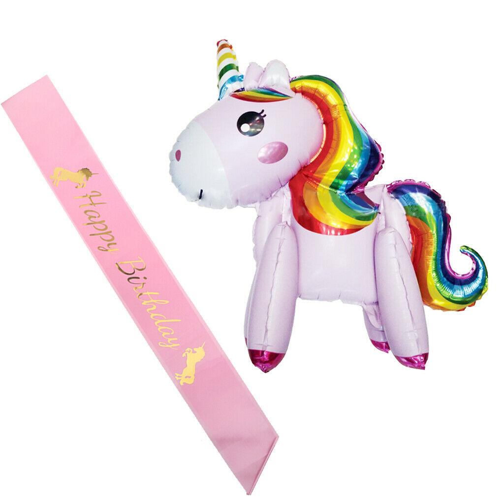 Unicorn Birthday Girl Pink Satin Sash Unicorn Balloon Girls Party Supplies