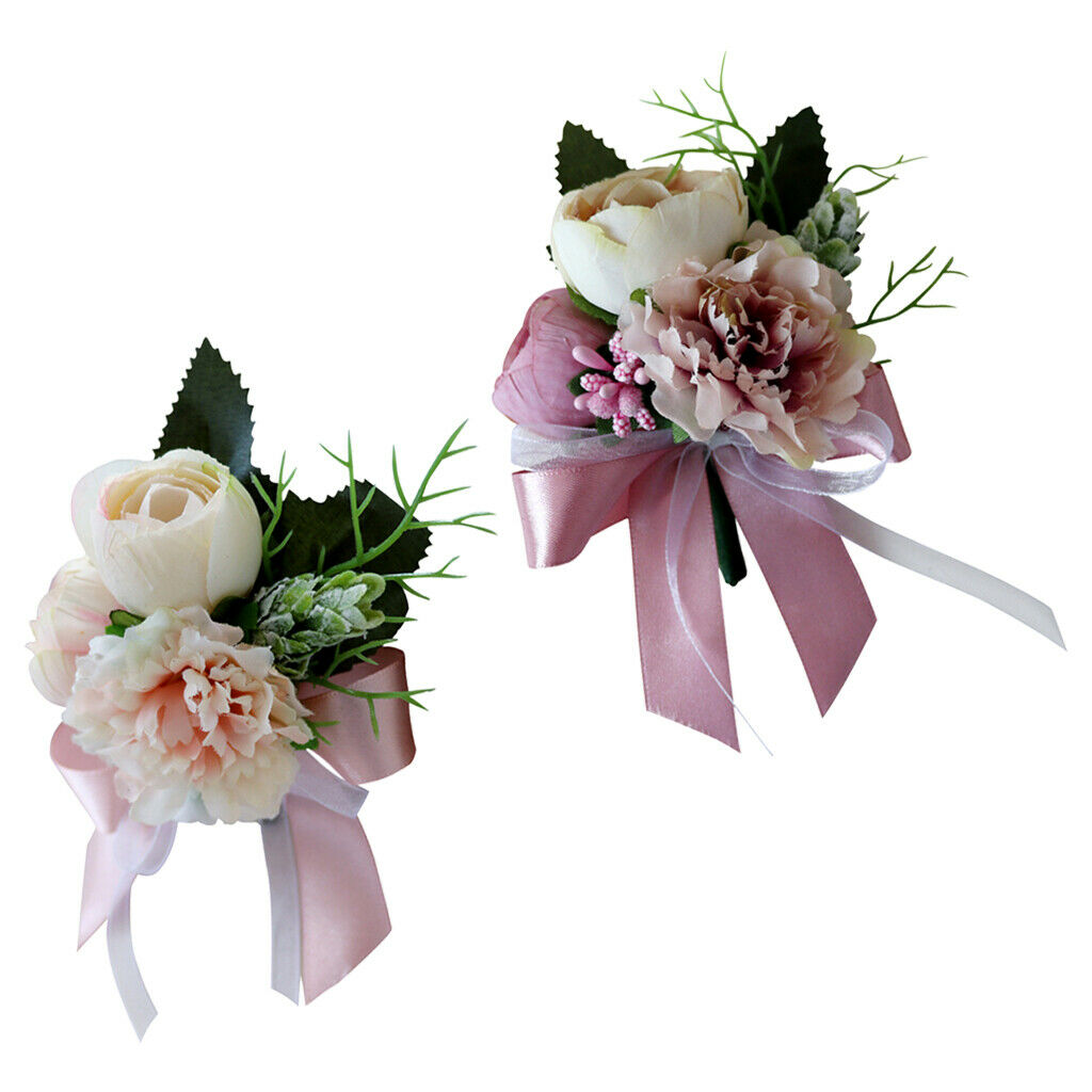 2Pcs/Set Wedding Silk flower Corsage Tea Rose Boutonniere Broach Decor
