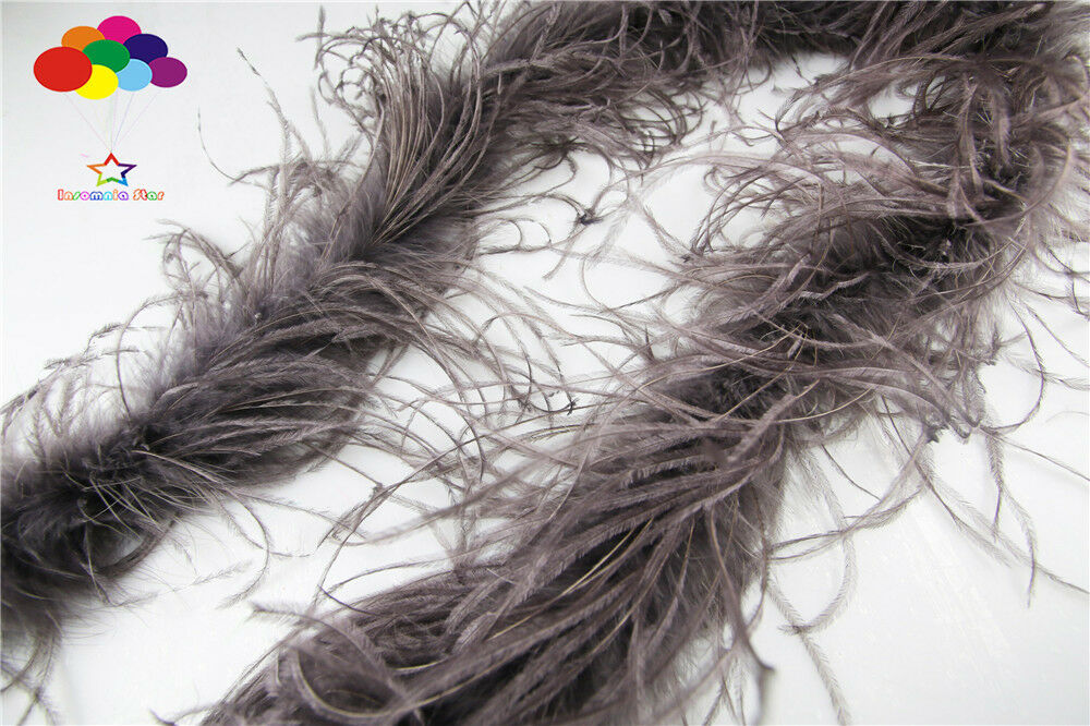 2 M Ostrich feather strip Trim boa Dyed warm gray carnival Diy costume headress