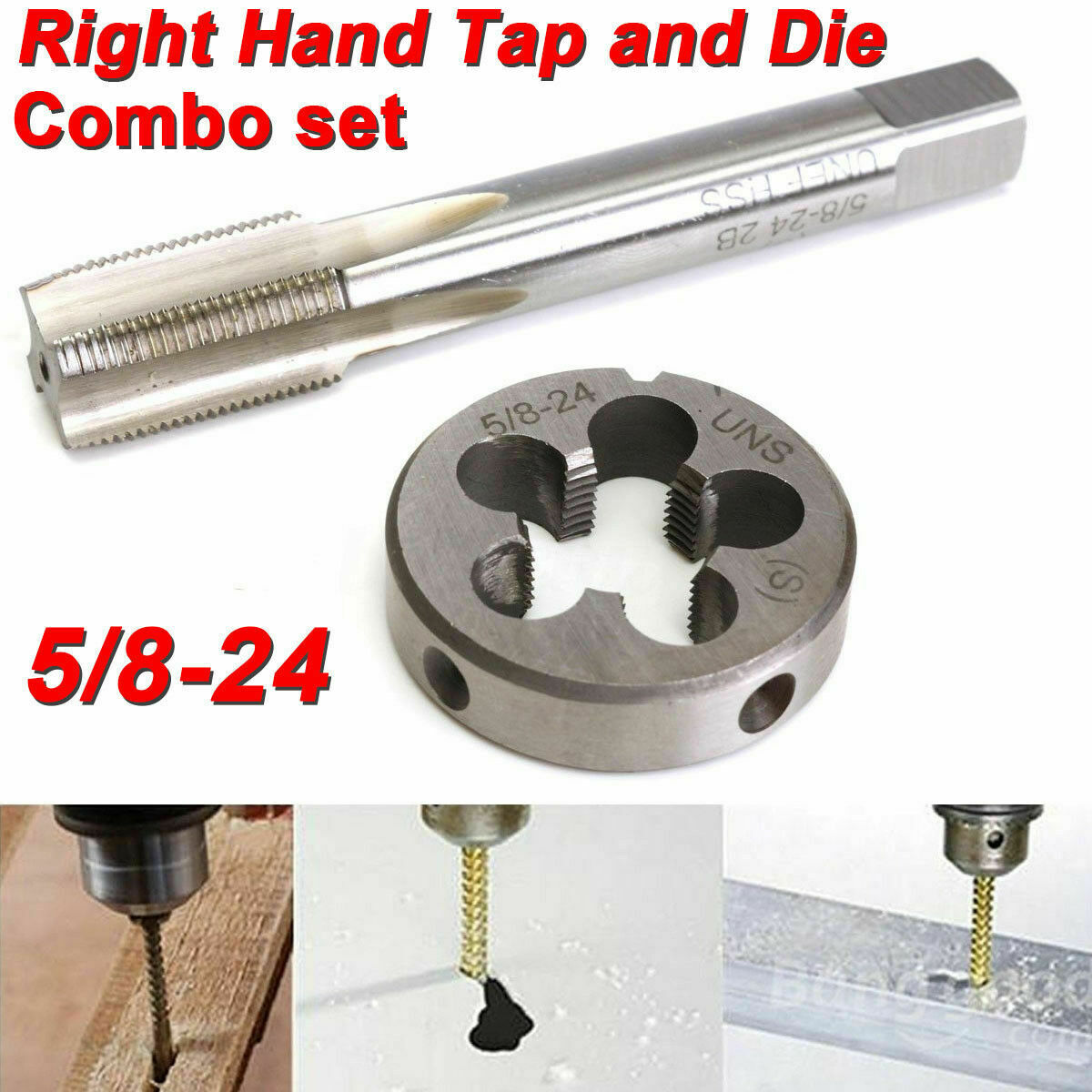 5/8-24 UNEF Hand Tap & Round Die Set HSS Right Hand Tapping Hand Cutting Tool