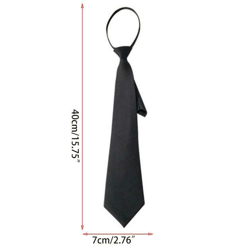 Unisex Solid Color Black Narror Pre-Tied Neck Tie with Adjustable Lazy Zipper