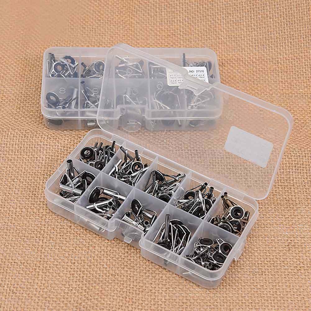 80pc Fishing Rod Part Guide Set Tip Top Repair Tool Kit W/Plastic Box New