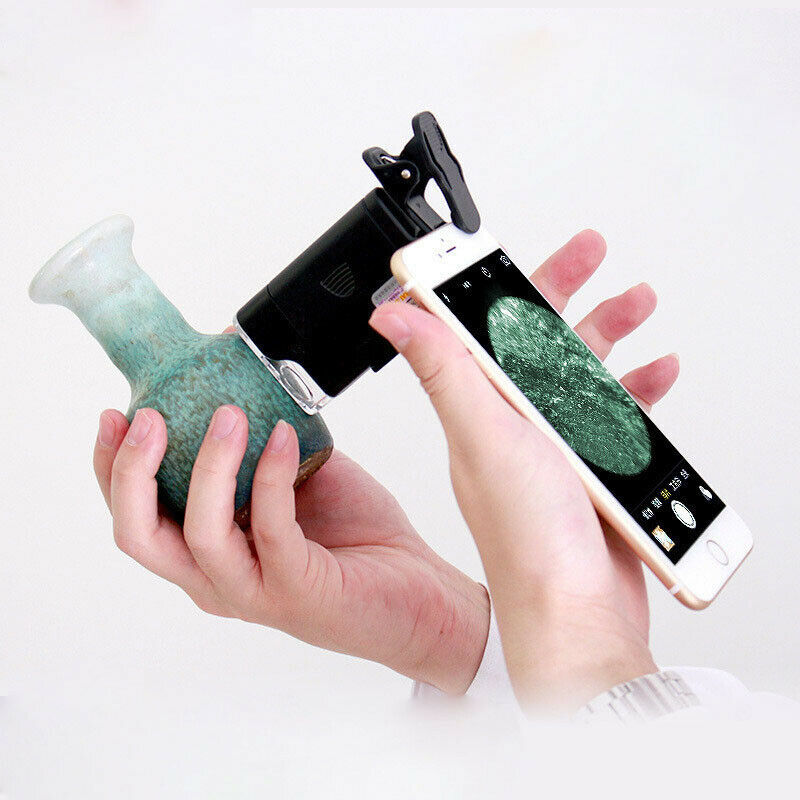 60X-100X UV&LED Lighted Pocket Microscope Magnifier With Clip For Cellphone