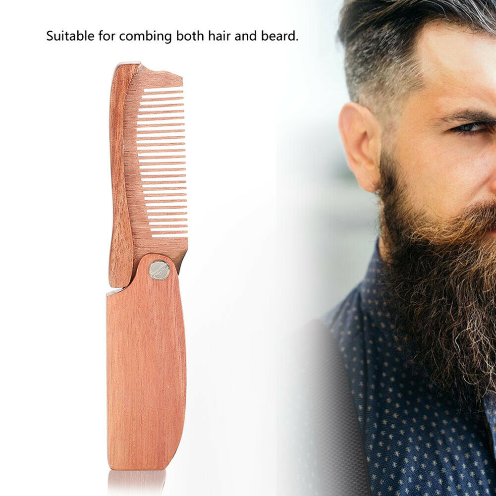 Wooden Folding Hair Brush Moustache Mustache Beard Comb Styling Tool Facial Care