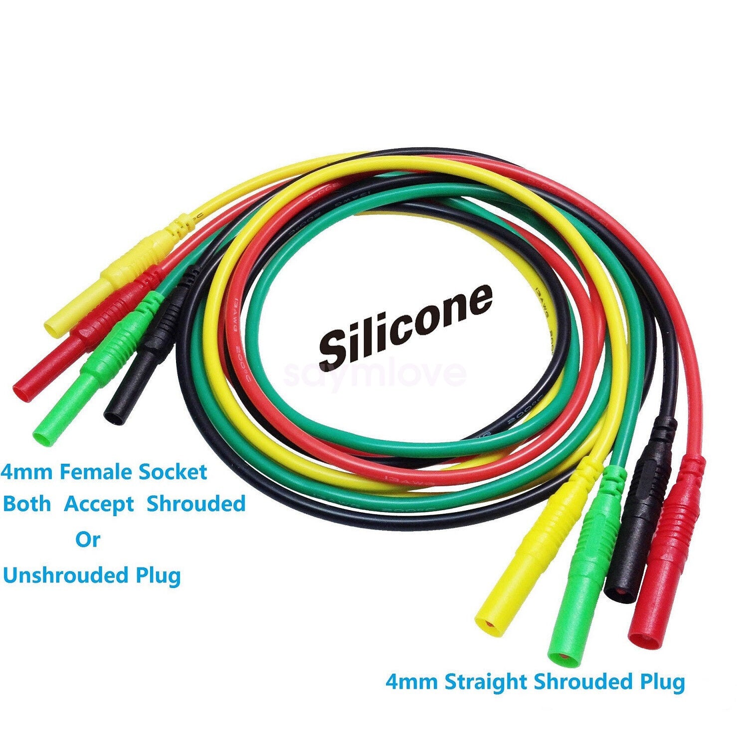 4pcs New 1m Test Cable Lead 4mm Banana Plug Male to Female 13AWG Silicone Cable