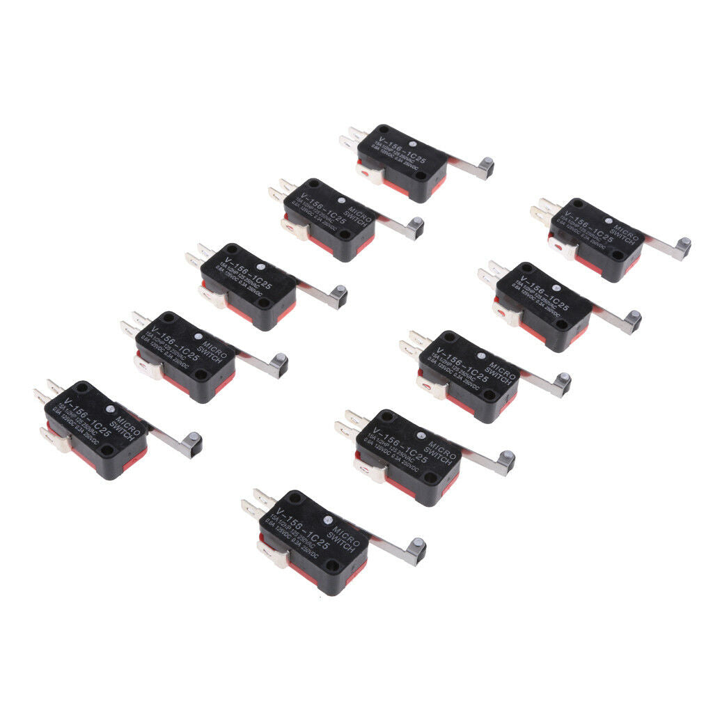 10pc Micro Limit Switch Lever Roller Arm 15A 125V 250V SPDT Snap Action 3Pin