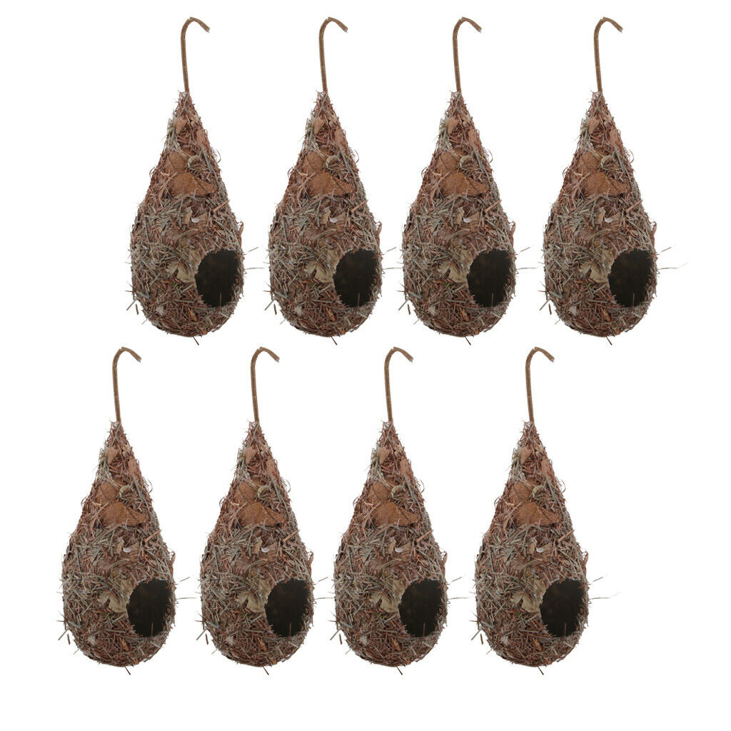 8pcs Pet Birds Roosting Pocket Birdhouse Handwoven Grasses Hanging Hut Cave
