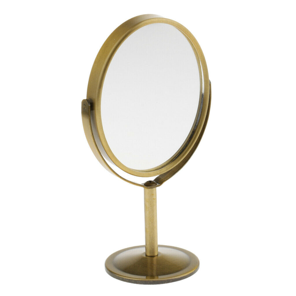 3in Mini Dual Side Normal Magnifying Oval Stand Makeup Table Mirror Bronze