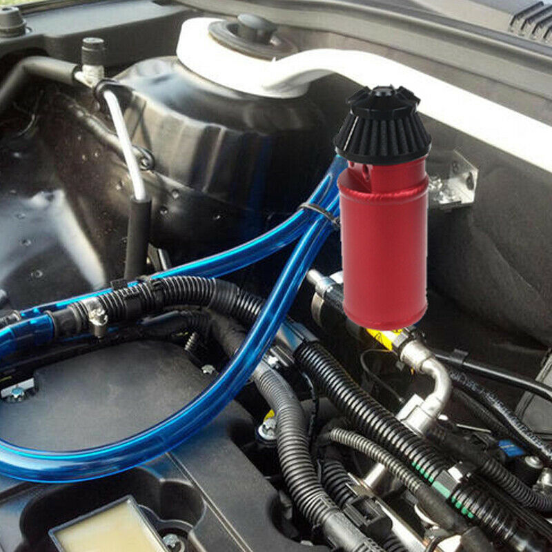 Universal Aluminum Oil Catch Can 2-Port Tank Reservoir w/ Filter Protect Engine