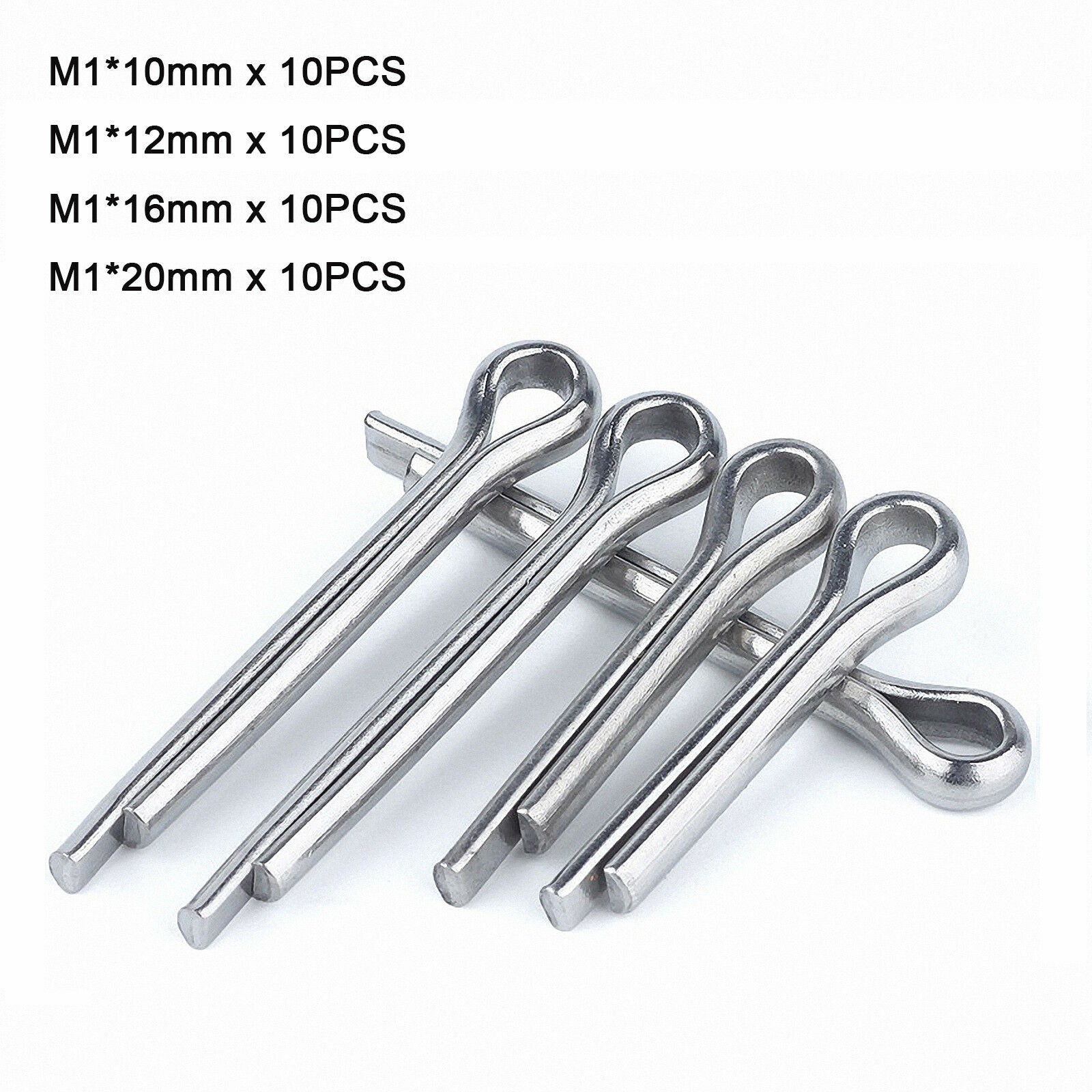 40Pcs M1 Split-Pins Split Cotter Lock Retaining Pin Kit- A2 304 SS | L10~20mm