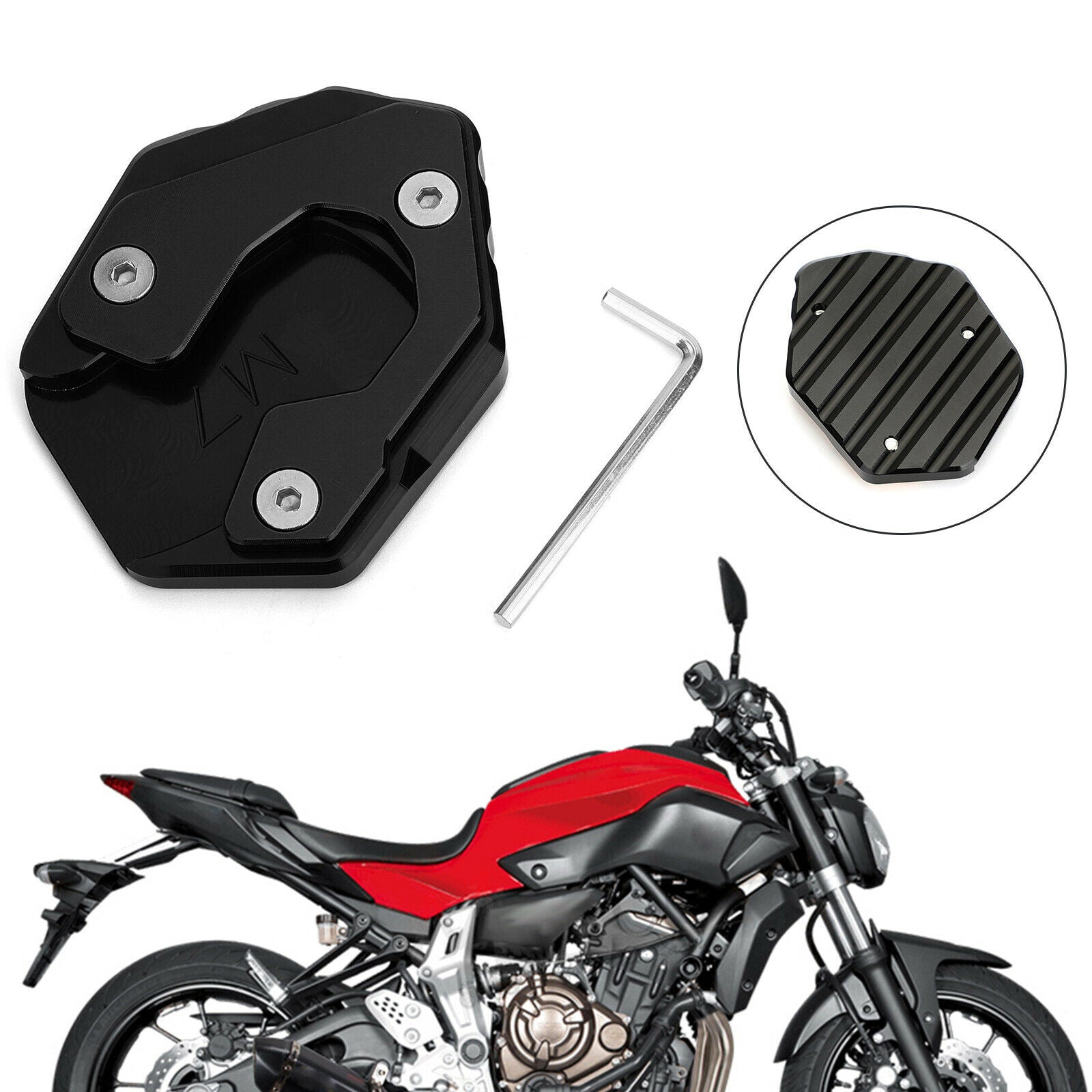 Side Stand Extension Kickstand Enlarger Plate For Yamaha MT-07 FZ-07 Black CN