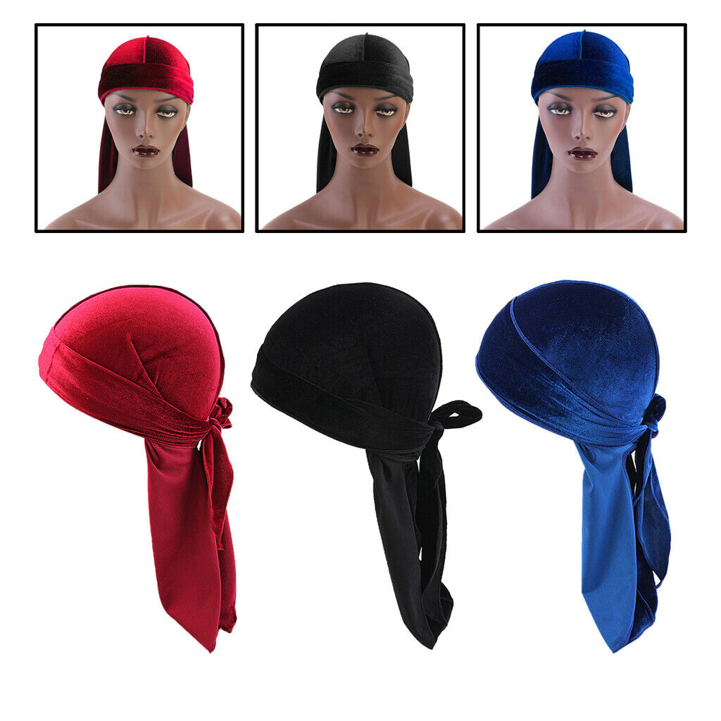 Elegant Velvet Bandana Hat Durag Long Tail Headwrap Beanie Hat Chemo Hat