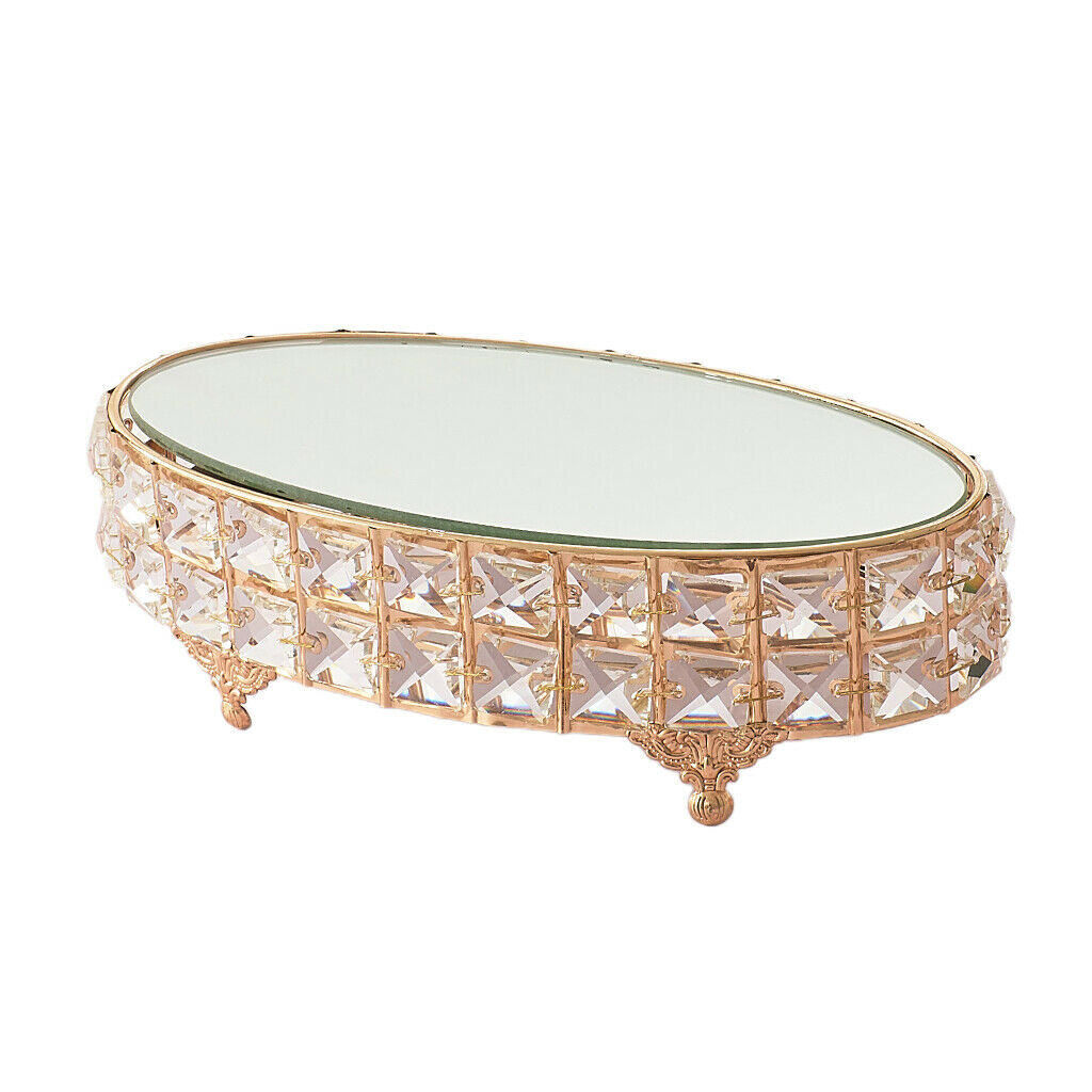 Oval Mirror-top Cake Stand Fruit Tray Crystal Metal Pedestal for Wedding