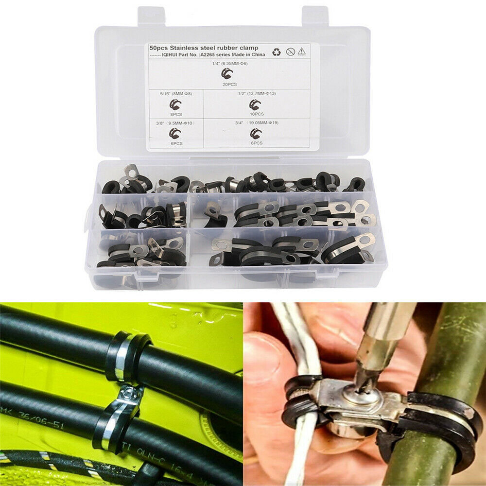50Pcs Cable Clamp Assortment 1/4-in 5/16-in 3/8-in Heavy Duty Stainless Steel