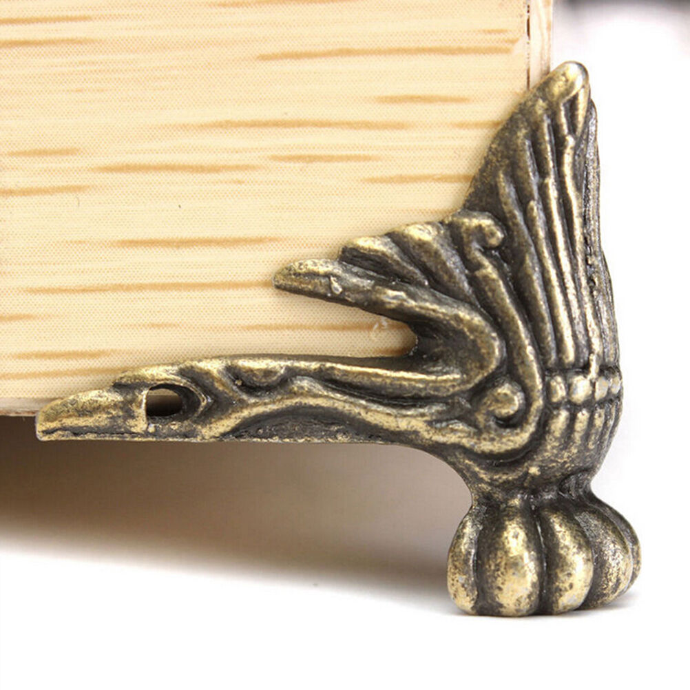 4pcsAntique Brass Wood Case Feet Leg Corner Protector Decor For Jewelry Box DD