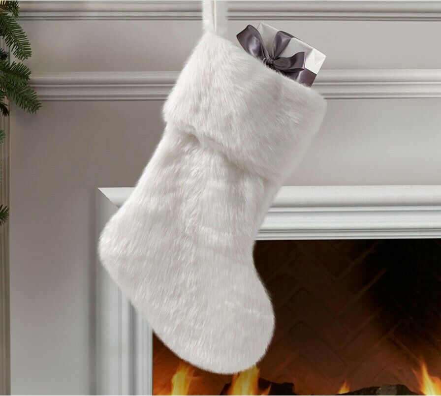 Christmas White Faux Fur Stocking Socks Gift Bags Xmas Tree Hanging Party Decor