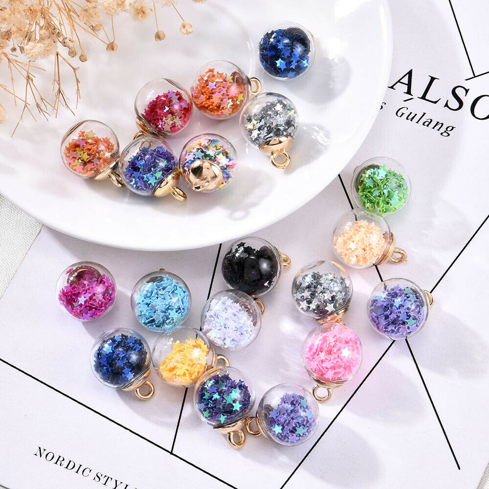 20*Round Transparent Confetti Glass Ball Pendant for Necklace Jewelry Making.