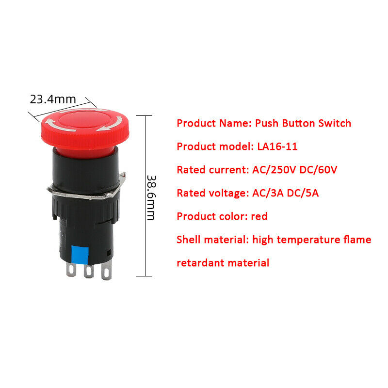 LA16-11ZS Emergency stop switch button Three-legged small push button switches