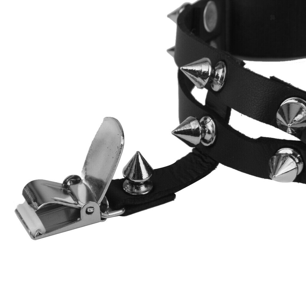 Sexy Black Heart Stud Rivet Women Leg Leather Sock Garter Suspender Belt