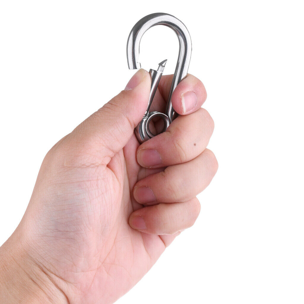 2X Stainless Steel Climbing Carabiner with Eye for Climbing/ Hiking 5 x 50 mm