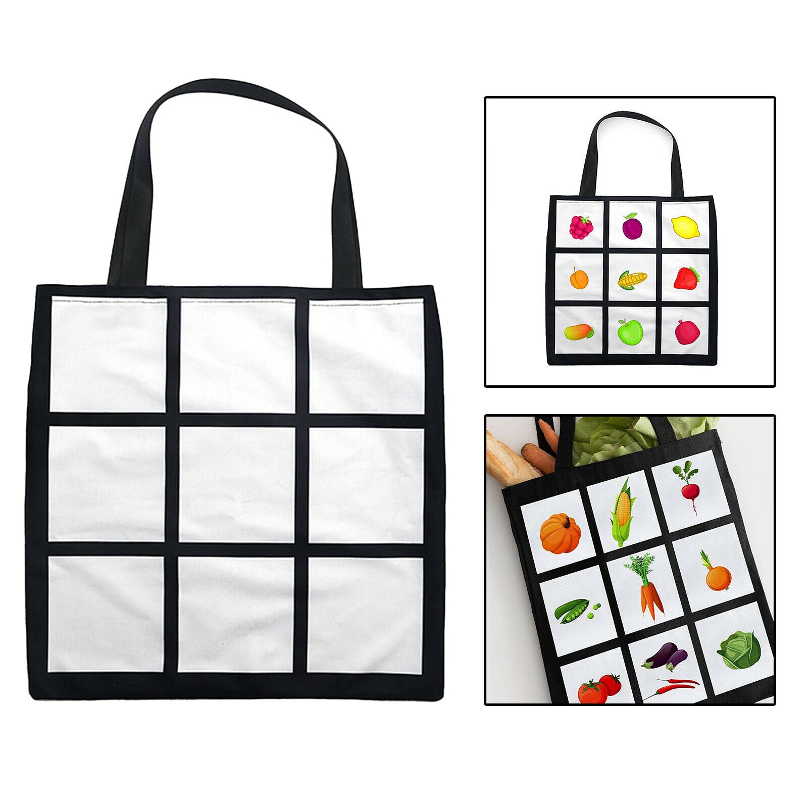 Sublimation Blank Panel Grocery Shopping Bag Printable Beach Casual Tote Bag