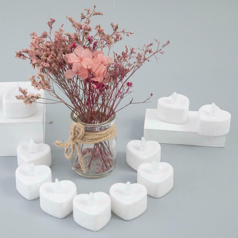 6pcs Heart Shape LED Tealight Candles Battery Operated Electric Glitter Candle