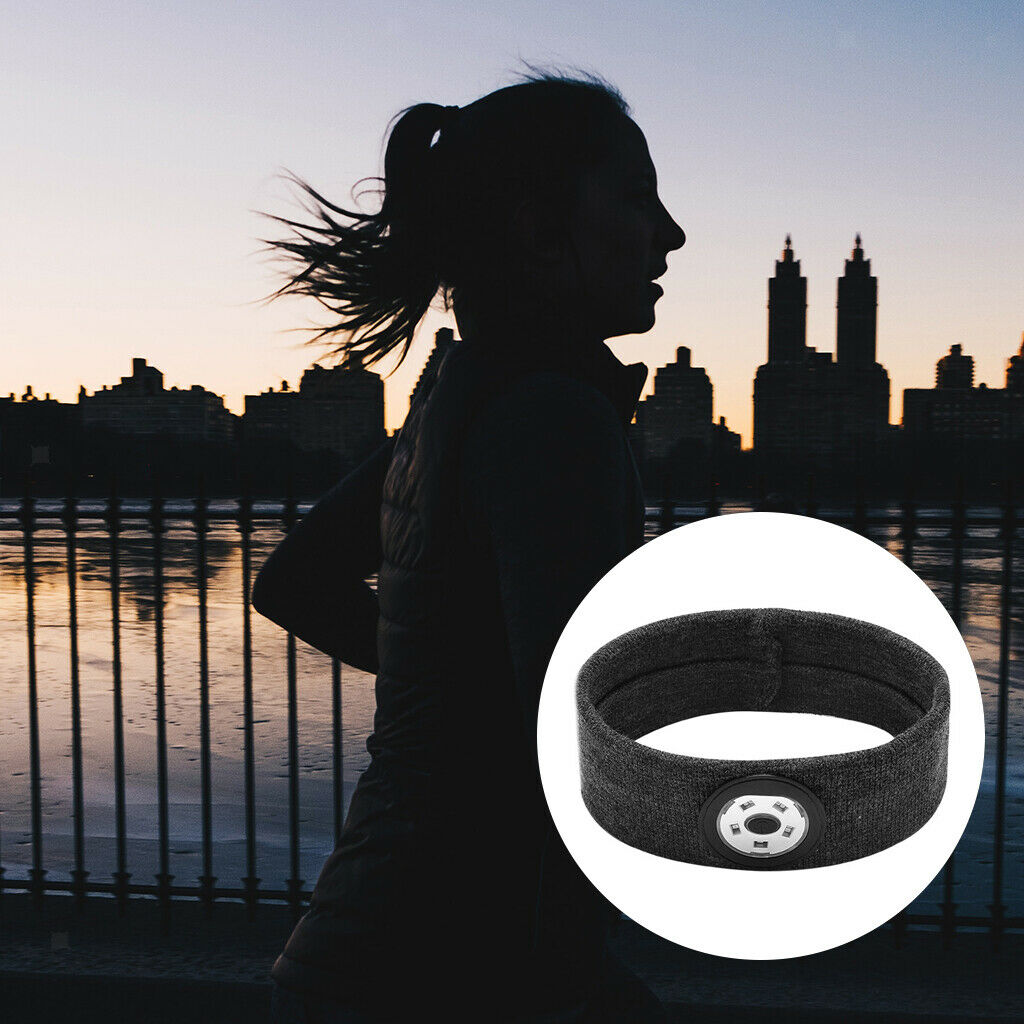 Sport Sweat Sweatband Headband with LED Light Yoga Gym Hairband Deep Gray Unisex