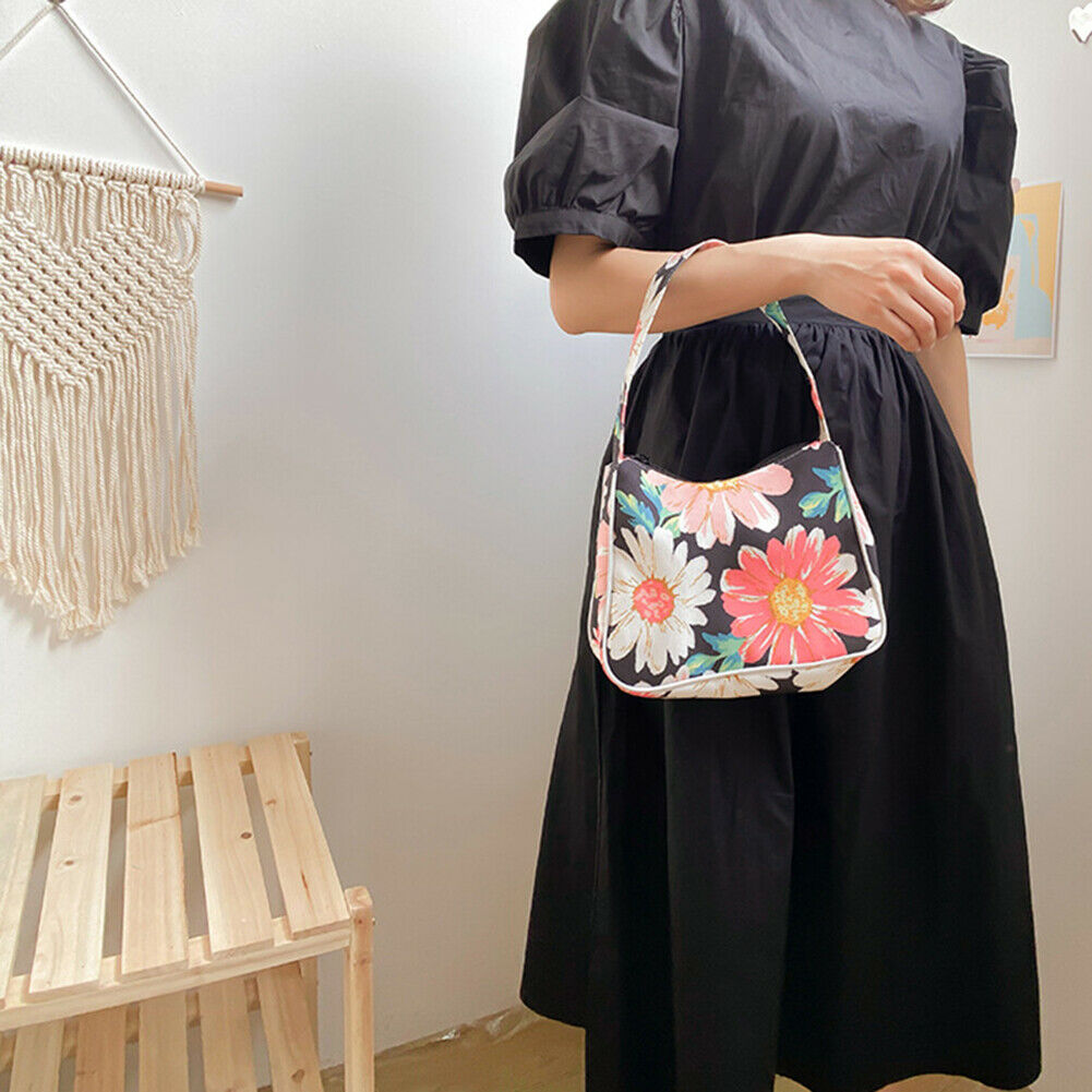 Summer Fashion Retro Daisy Print Handbag Zipper Women Armpit Shoulder Bag @