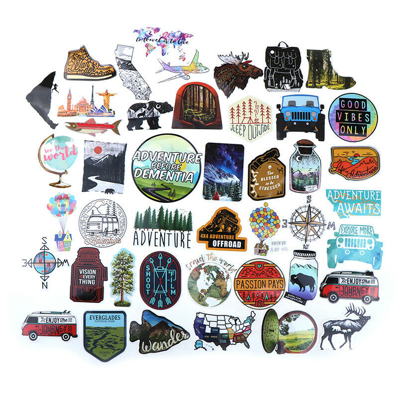 65Pcs Hiking Travel Stickers Adventure Outdoor Landscape Waterproof PVC DecalRDD
