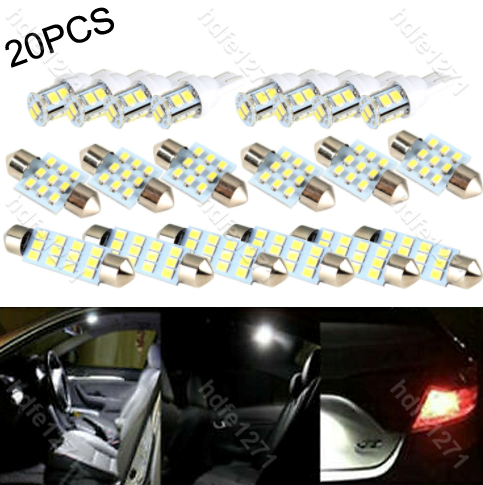 20pcs Combo LED Car Interior Inside Light Kit Dome Map Door License Plate Light